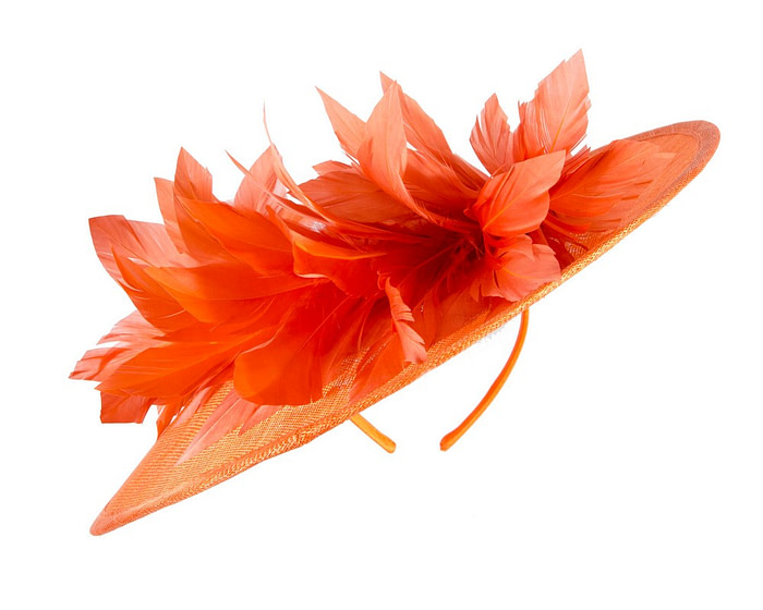 Large orange sinamay fascinator hat by Max Alexander - Hats From OZ