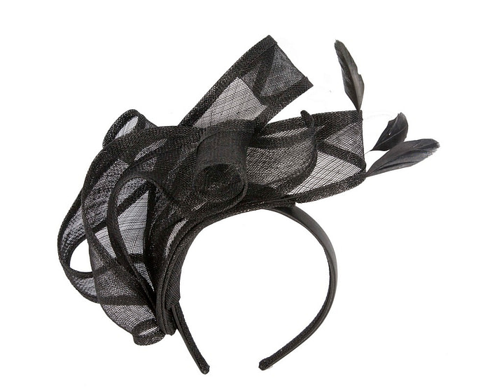 Large black sinamay fascinator MA931 - Hats From OZ