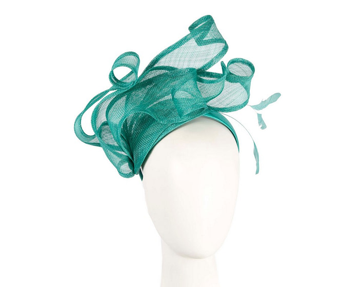 Large teal green sinamay fascinator MA931 - Hats From OZ