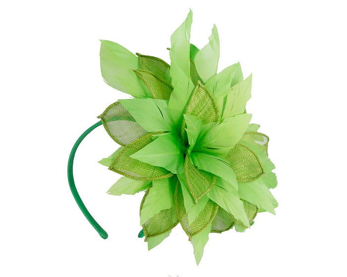 Green feathers flower fascinator by Max Alexander - Hats From OZ