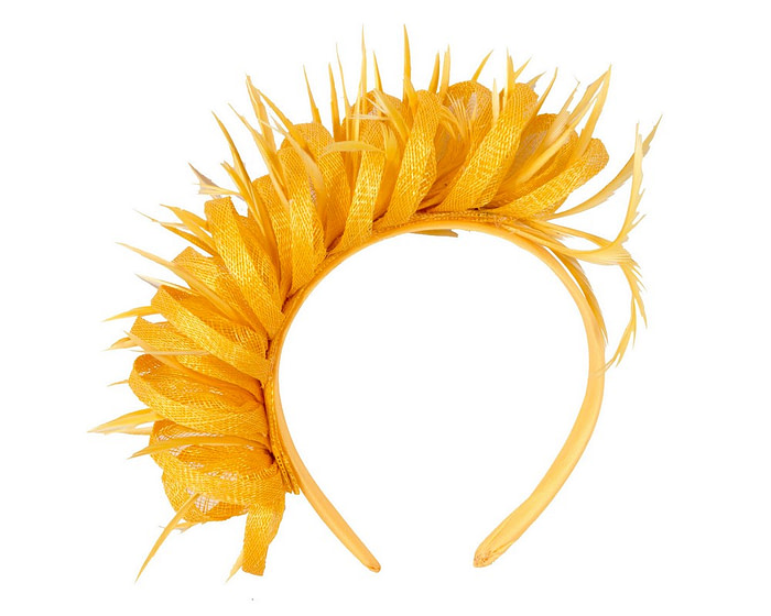 Max Alexander yellow sinamay & feathers fascinator - Hats From OZ