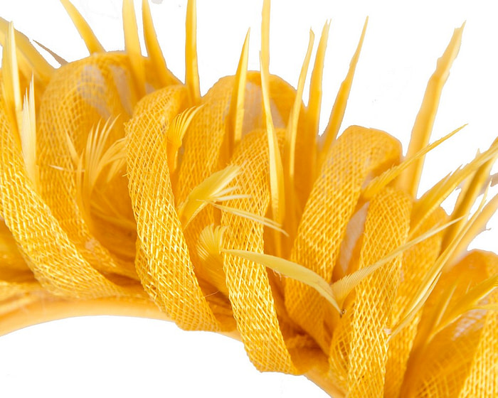 Max Alexander yellow sinamay & feathers fascinator - Hats From OZ