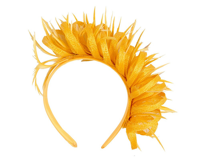 Max Alexander yellow sinamay & feathers fascinator - Hats From OZ