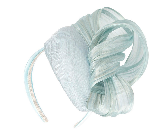 Light Blue pillbox fascinator with silk abaca bow by Fillies Collection - Hats From OZ