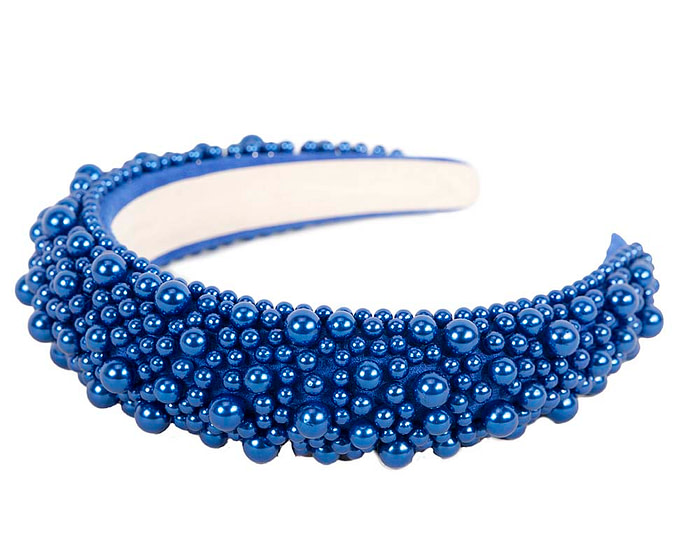 Royal blue pearl fascinator headband by Cupids Millinery CU430 - Hats From OZ