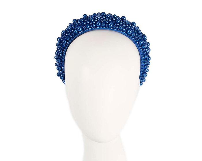 Royal blue pearl fascinator headband by Cupids Millinery CU430 - Hats From OZ