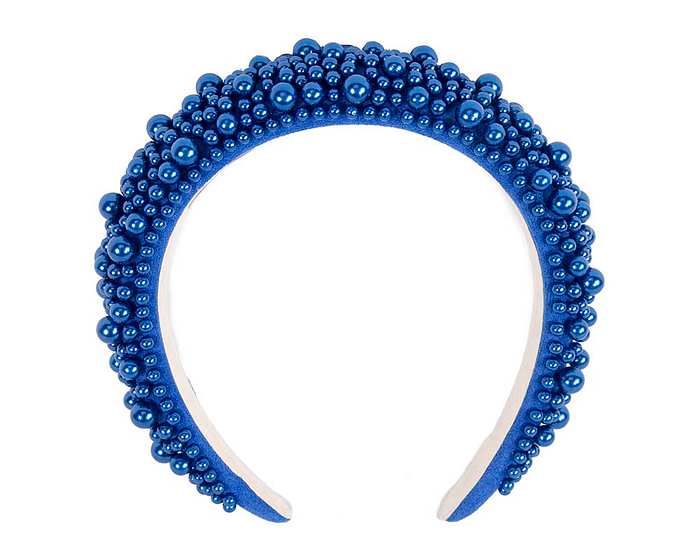 Royal blue pearl fascinator headband by Cupids Millinery CU430 - Hats From OZ