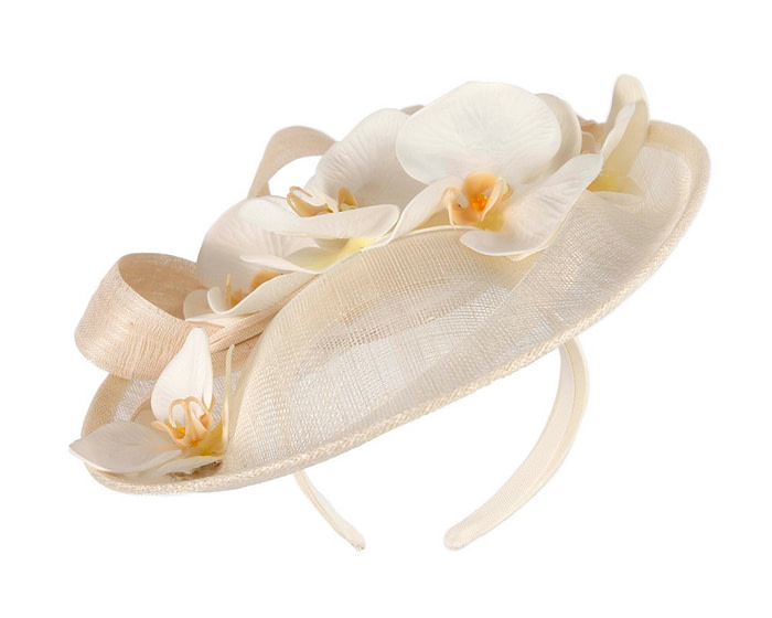 Large ivory cream fascinator with orchid flowers - Hats From OZ