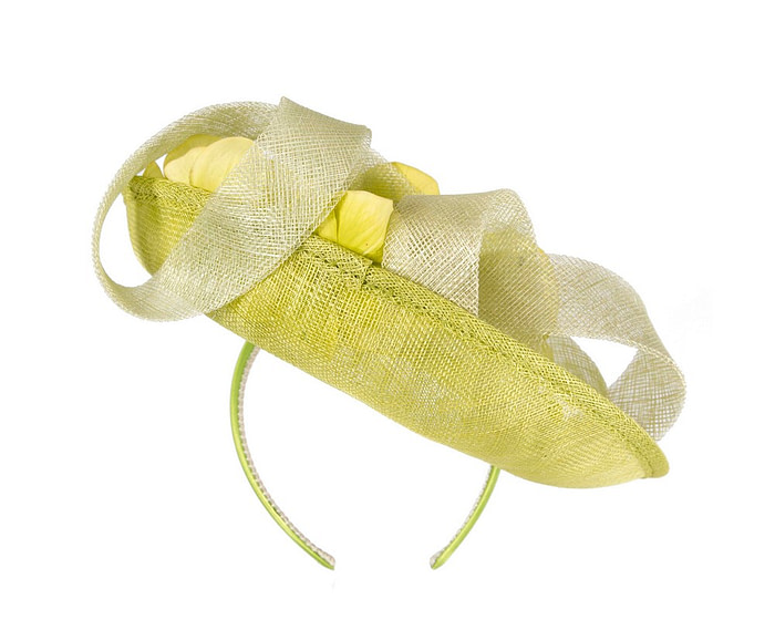 Large lime green fascinator with orchid flowers - Hats From OZ