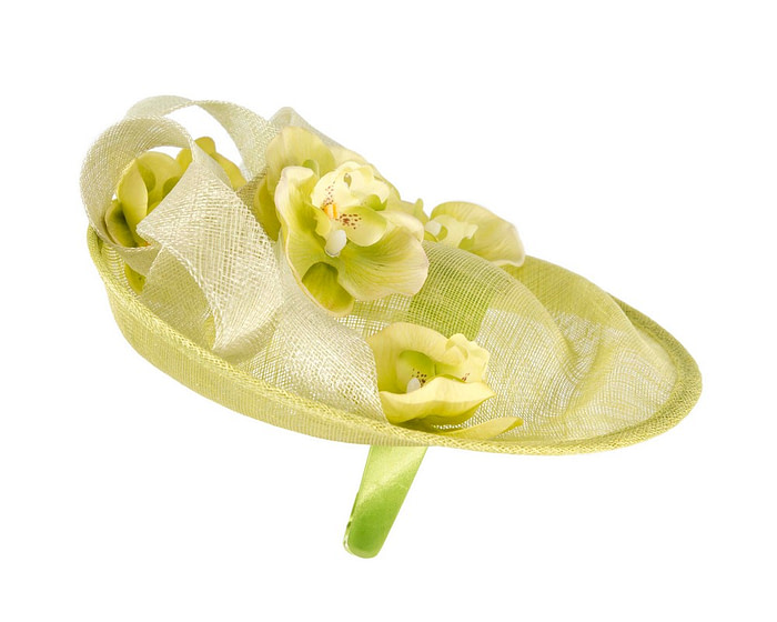 Large lime green fascinator with orchid flowers - Hats From OZ