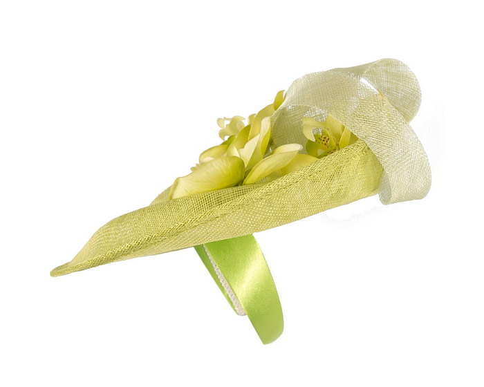 Large lime green fascinator with orchid flowers - Hats From OZ