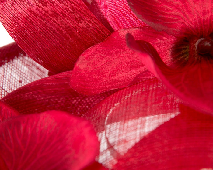 Large red fascinator with orchid flowers - Hats From OZ