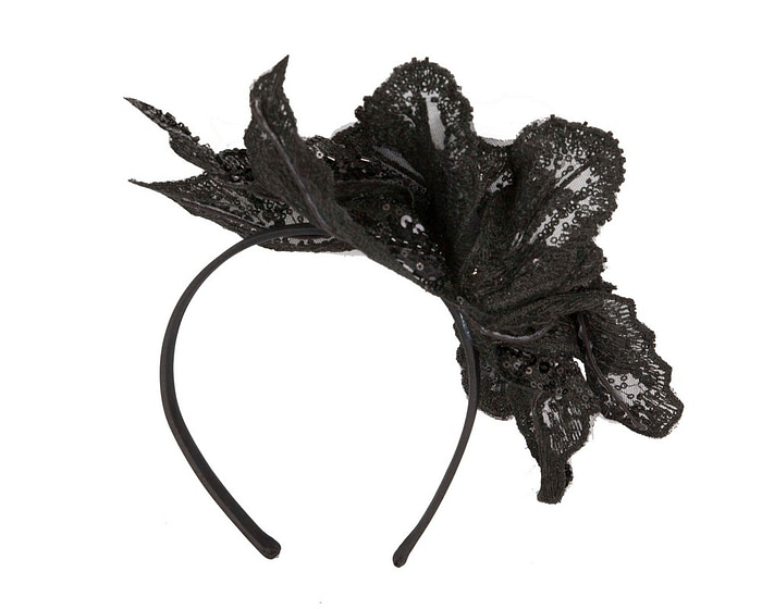 Shiny black lace fascinator by Cupids Millinery - Hats From OZ