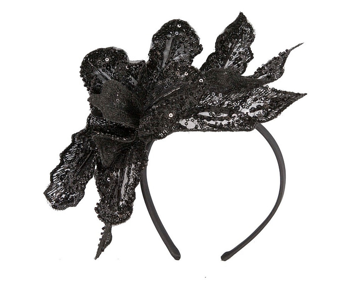 Shiny black lace fascinator by Cupids Millinery - Hats From OZ