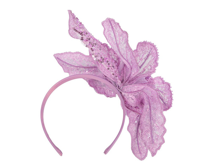 Shiny lilac lace fascinator by Cupids Millinery - Hats From OZ