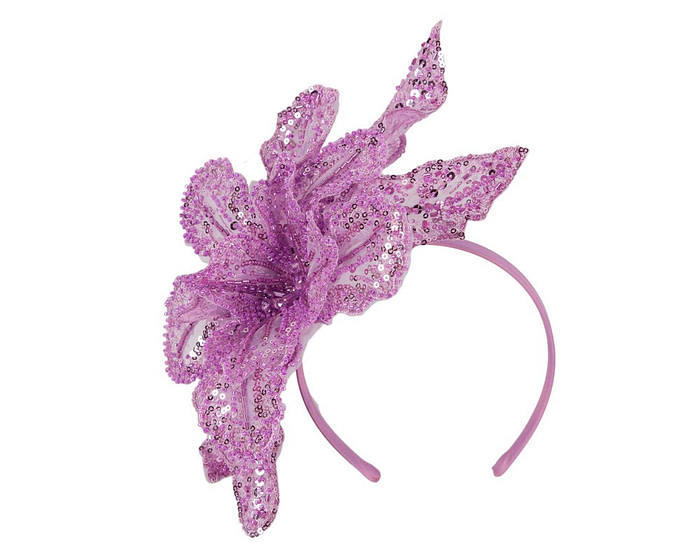 Shiny lilac lace fascinator by Cupids Millinery - Hats From OZ