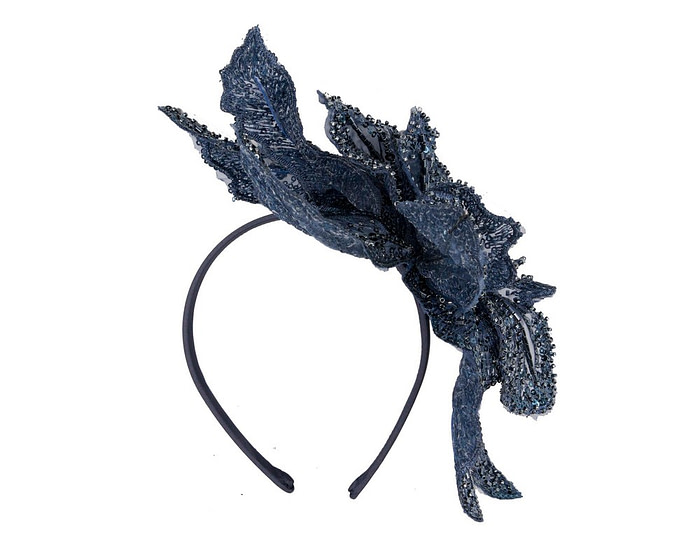 Shiny navy lace fascinator by Cupids Millinery - Hats From OZ