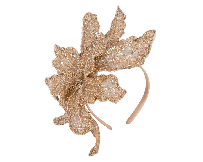 Shiny nude lace fascinator by Cupids Millinery - Hats From OZ