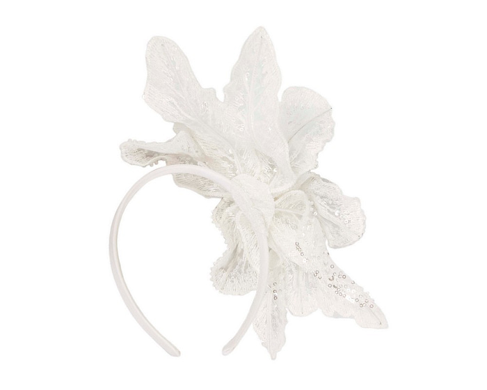 Shiny white lace fascinator by Cupids Millinery - Hats From OZ