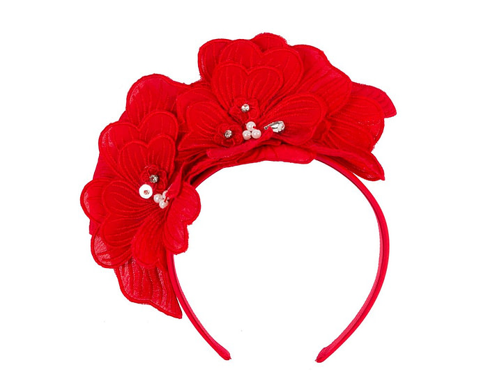 Red lace flower fasinator - Hats From OZ