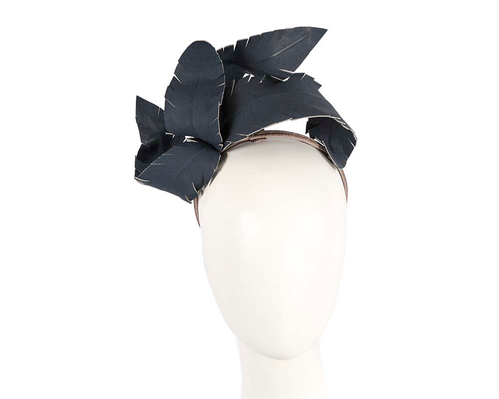 Bespoke navy leather fascinator by BELEIVERA - Hats From OZ