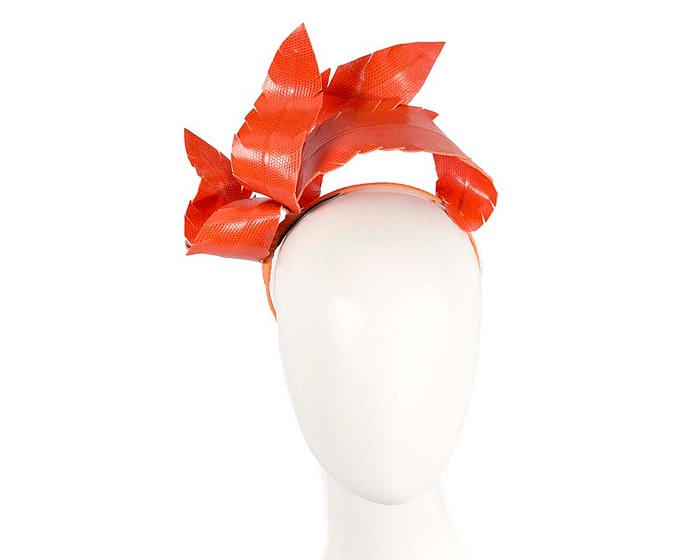 Bespoke orange leather fascinator by BELIEVERA