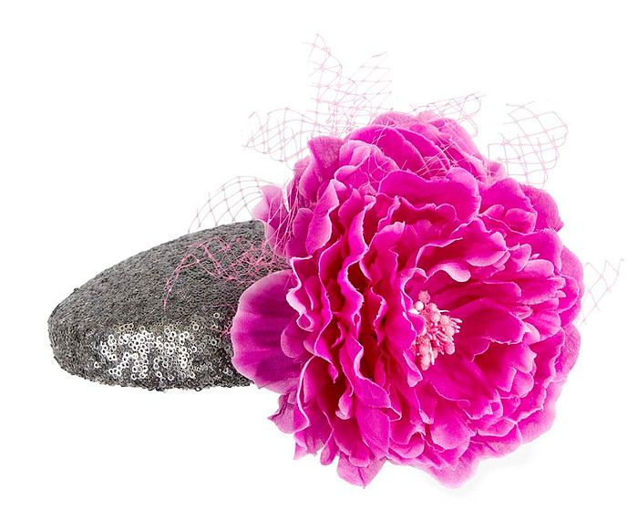 Bespoke Silver & Fuchsia fascinator by BELEIVERA - Hats From OZ