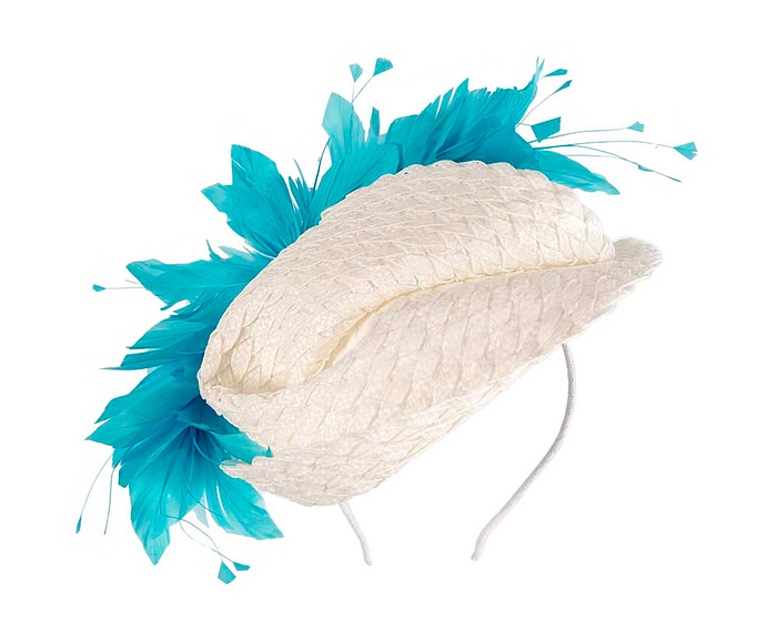 Bespoke white & aqua blue fascinator by BELEIVERA - Hats From OZ