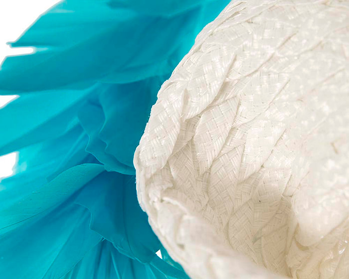 Bespoke white & aqua blue fascinator by BELEIVERA - Hats From OZ