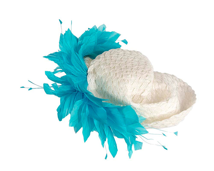 Bespoke white & aqua blue fascinator by BELEIVERA - Hats From OZ