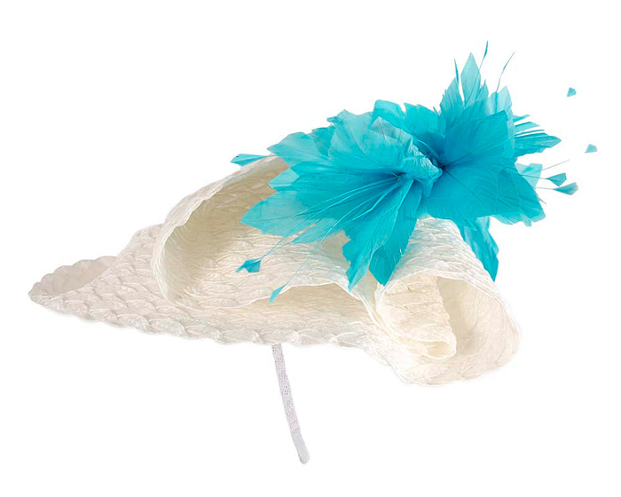 Bespoke white & aqua blue fascinator by BELEIVERA - Hats From OZ