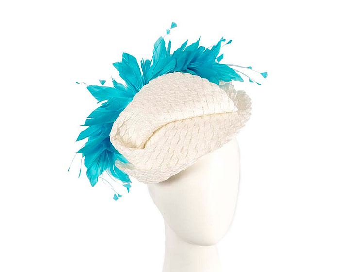 Bespoke white & aqua blue fascinator by BELEIVERA - Hats From OZ