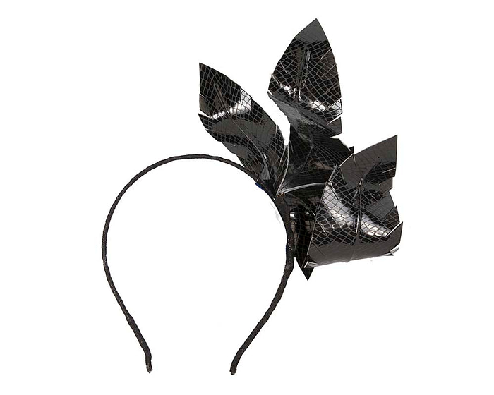 Black leather flower headband fascinator - Hats From OZ