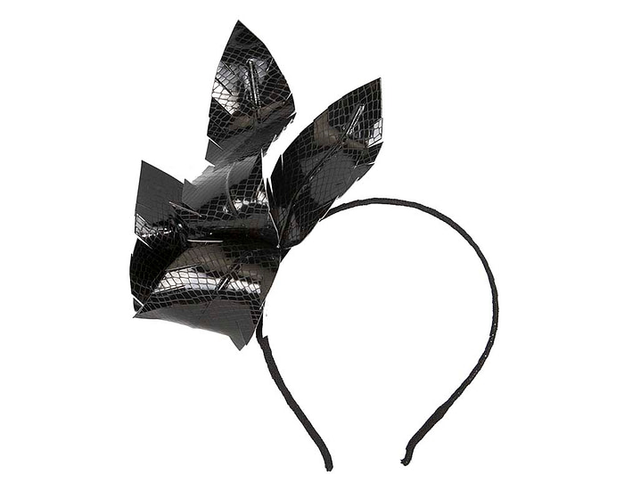 Black leather flower headband fascinator - Hats From OZ