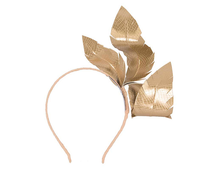 Gold leather flower headband fascinator - Hats From OZ