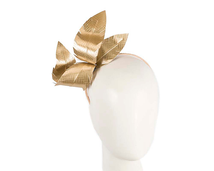 Gold leather flower headband fascinator - Hats From OZ