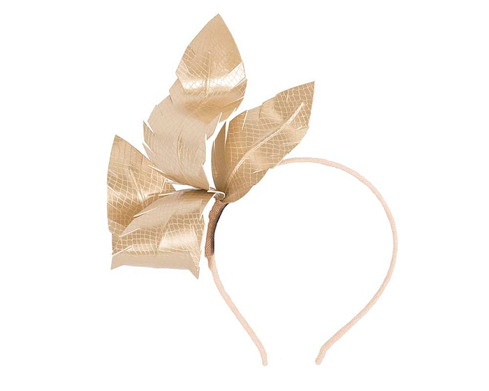 Gold leather flower headband fascinator - Hats From OZ