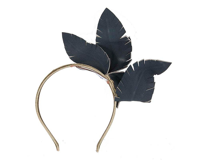 Navy leather flower headband fascinator - Hats From OZ