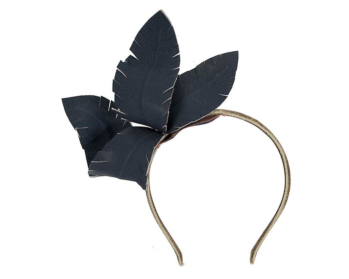 Navy leather flower headband fascinator - Hats From OZ