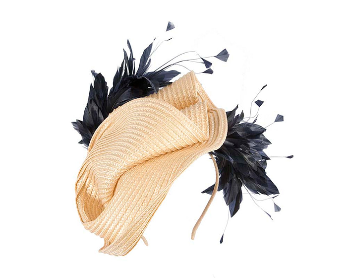 Bespoke nude & navy fascinator by BELEIVERA - Hats From OZ