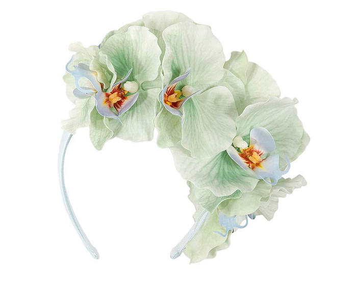 Bespoke mint green orchid flower headband by Fillies Collection - Image 4