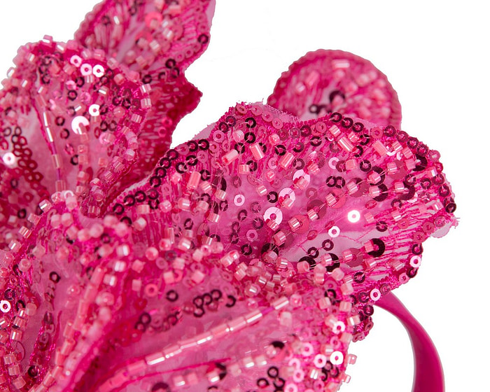 Shiny hot pink lace fascinator by Cupids Millinery - Hats From OZ