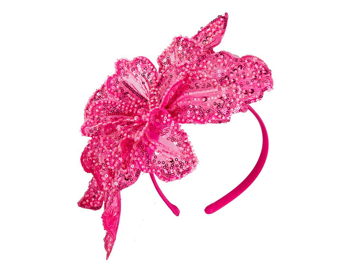 Shiny hot pink lace fascinator by Cupids Millinery - Hats From OZ