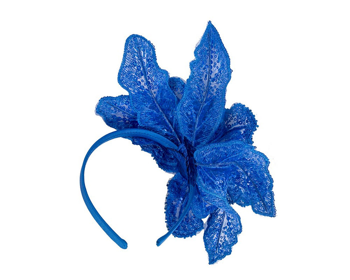 Shiny royal blue lace fascinator by Cupids Millinery - Hats From OZ