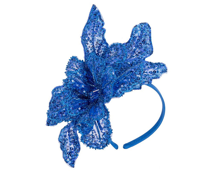 Shiny royal blue lace fascinator by Cupids Millinery - Hats From OZ