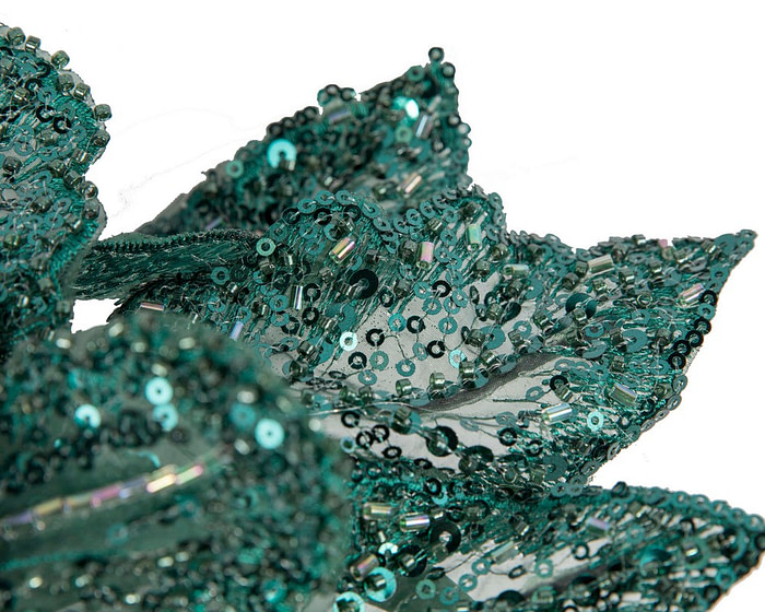 Shiny teal green lace fascinator by Cupids Millinery - Hats From OZ