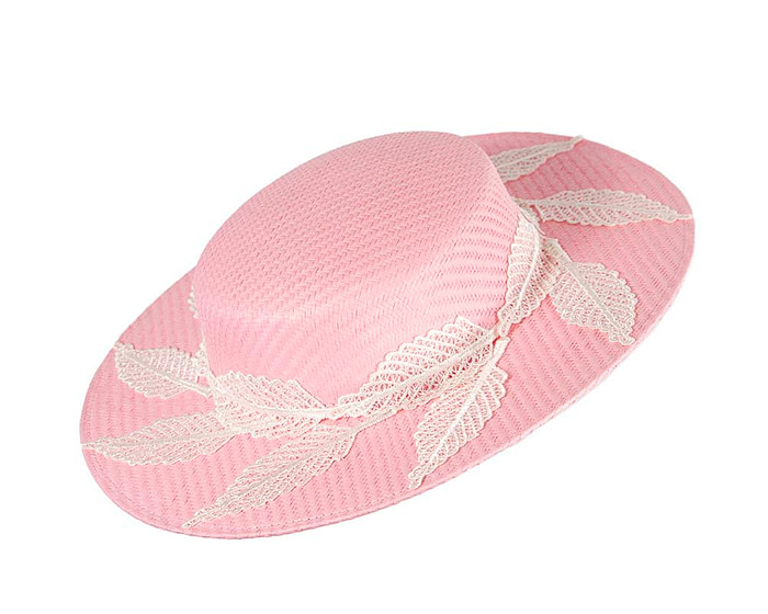 Pink boater hat with white lace by Max Alexander - Hats From OZ