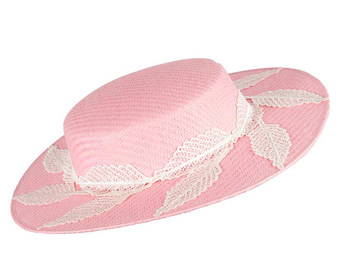 Pink boater hat with white lace by Max Alexander - Hats From OZ