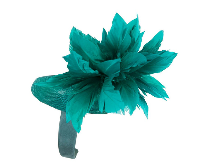 Teal Green feather spring facing fascinator - Hats From OZ