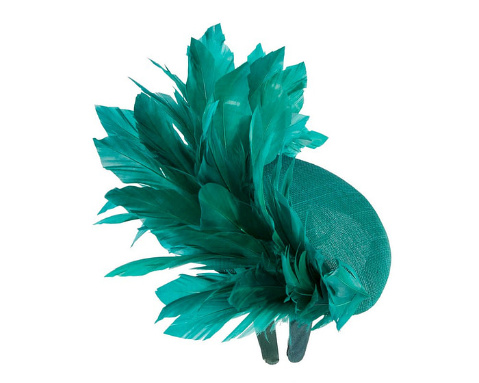 Teal Green feather spring facing fascinator - Hats From OZ